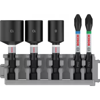 Bosch Impact Control atsuktuvų antgalių ir galvučių rinkinys, 5 dalių, PH2, PZ2, 8/10/13 mm 2608522350