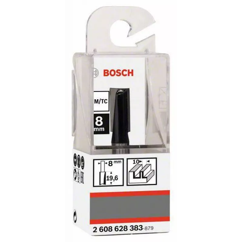 Bosch frezavimo griovelio antgalis 8 mm kotu, 10 mm skersmuo, 20 mm pjovimo ilgis, 51 mm bendras ilgis 2608628383