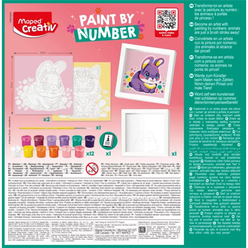 Maped Creativ dažymo pagal skaičius rinkinys Katė ir Triušis - 2 iš anksto atspausdintos lentos, akriliniai dažai, teptukas, nuo 7 metų 907083