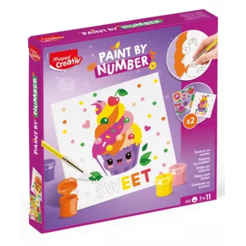 Maped Creativ dažymo pagal skaičius rinkinys Kawaii Food Sweet – 2 iš anksto atspausdinti paveikslai, 10 akrilinių dažų, teptukas, nuo 7 metų, 907088