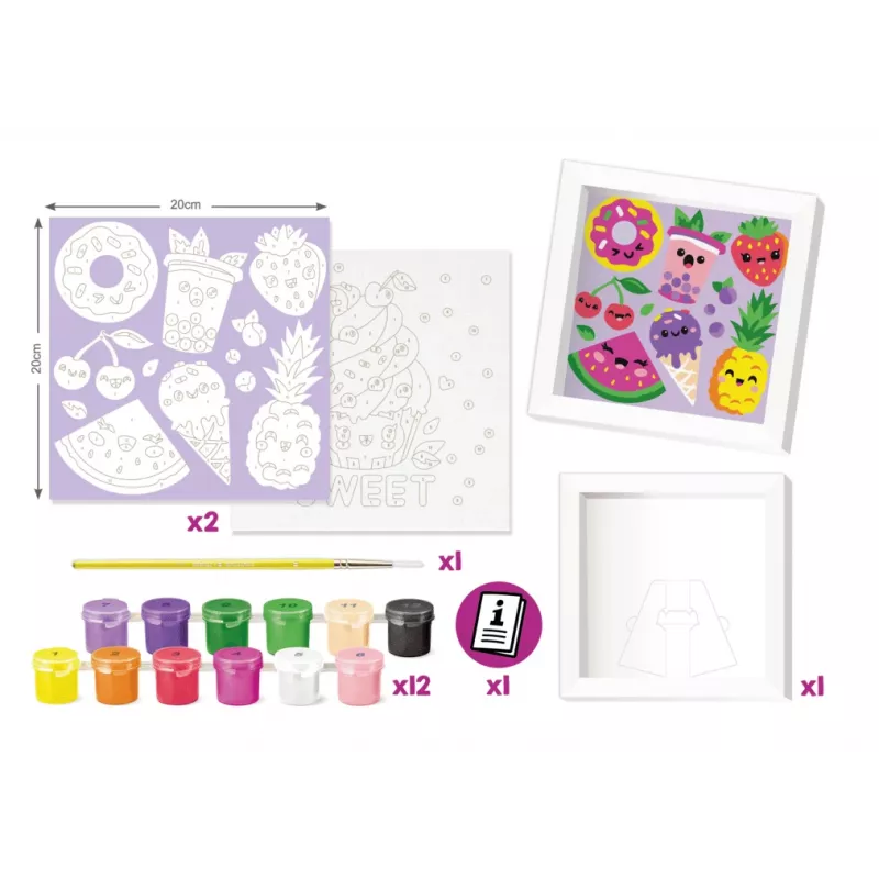 Maped Creativ dažymo pagal skaičius rinkinys Kawaii Food Sweet – 2 iš anksto atspausdinti paveikslai, 10 akrilinių dažų, teptukas, nuo 7 metų, 907088
