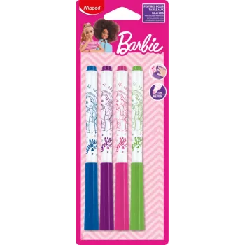 Maped Barbie Baltosios lentos žymekliai, 4 vnt., 1,5 mm apvalus antgalis, bekvapiai, sausai trinami, įvairių spalvų 741301
