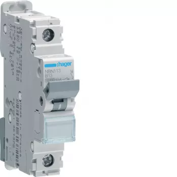 Hager NBN113 vienpolinis 13A B charakteristikos 10kA automatinis jungiklis (MCB), 1 modulis