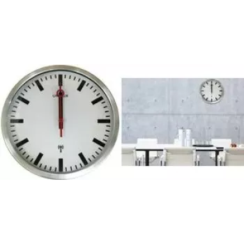 UNILUX STATION Radiovaldomas sieninis laikrodis, 350 mm, sidabrinis stoties stiliaus, juodos kampuotos rodyklės 400124567