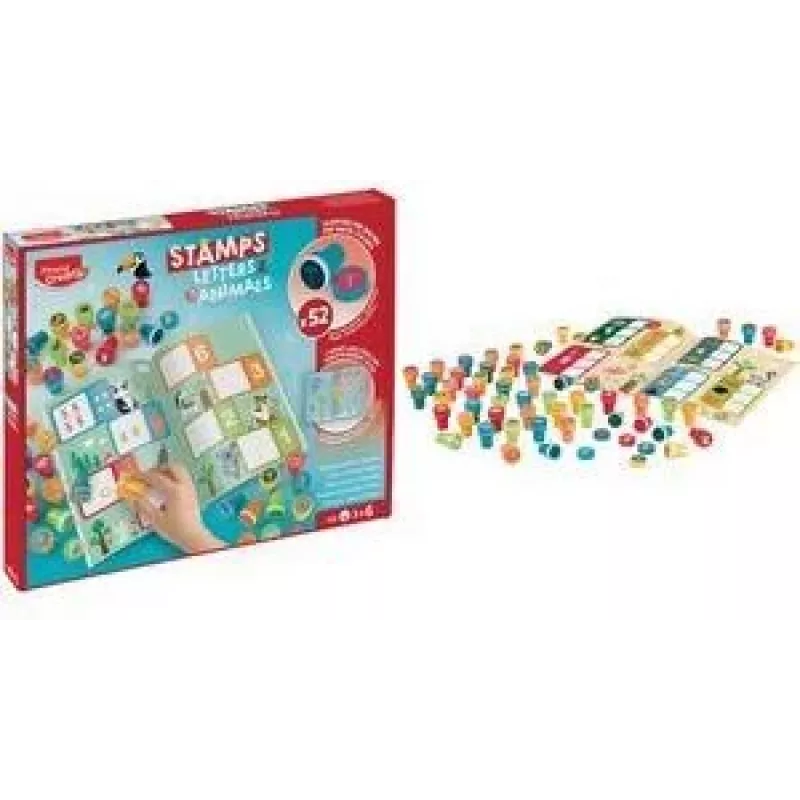 Maped Creativ raidžių ir gyvūnų savaiminio spaudimo antspaudų rinkinys, 36 antspaudai, įvairiaspalvis 907060