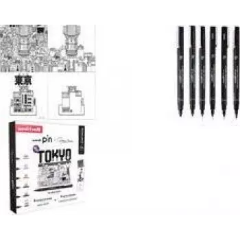 uni-ball Fineliner PIN TOKYO, 6 dalių kūrybinis rinkinys, vandeniui atsparūs pigmentiniai rašalai, metaliniais įdėklais galai (CF PIN/6 001)
