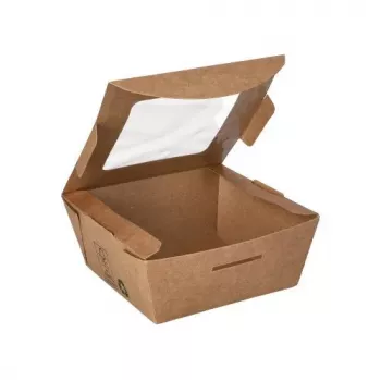 Papstar 87250 vienkartinė maisto pakuotė iš kartono su PLA danga, ruda, 750 ml, 50 vnt.