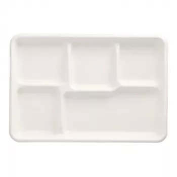 PAPSTAR Cukranendrių meniu padėklas pure, 5 skyriai, baltas, kompostuojamas, 1 vnt. (89881)
