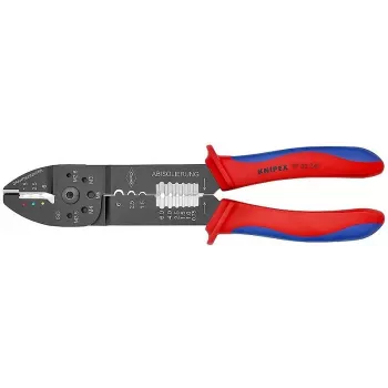 KNIPEX 97 49 25 suspaudimo replės izoliuotiems antgaliams ir jungtims, trapecinė presavimo forma, 0,5–6,0 mm² (20–10 AWG), juodos su daugiakomponentėmis rankenomis