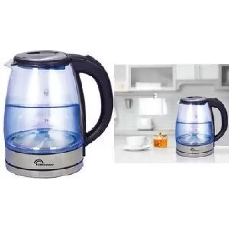 Little Balance LB 8520 stiklinis elektrinis virdulys 1,8L 2200W borosilikatinis stiklas su nerūdijančio plieno akcentais ir mėlynu LED