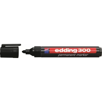 Edding 300-E4 permanentinių žymeklių rinkinys, 4 spalvos (juoda, mėlyna, žalia, raudona), kaltinis antgalis 1-5 mm, 4-300-4