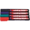Edding 300-E4 permanentinių žymeklių rinkinys, 4 spalvos (juoda, mėlyna, žalia, raudona), kaltinis antgalis 1-5 mm, 4-300-4