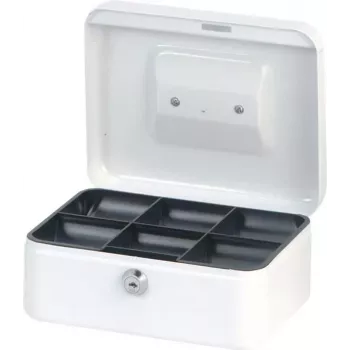 MAUL pinigų dėžutė balta 200x170x90 mm plieninė su cilindrine spyna ir 2 rakteliais 56102-02