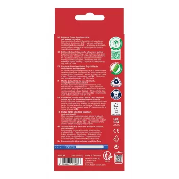 Faber-Castell Colour GRIP trikampės spalvotos pieštukai, įvairių spalvų, 10 vienetų, Soft-Grip zona, nesilaužiantis 3,3 mm švinas, vandeninės bazės lakas, promo dėklas 201585