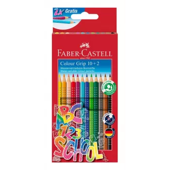 Faber-Castell Colour GRIP trikampės spalvotos pieštukai, įvairių spalvų, 10 vienetų, Soft-Grip zona, nesilaužiantis 3,3 mm švinas, vandeninės bazės lakas, promo dėklas 201585