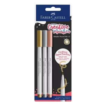 Faber-Castell Creative Marker Goldfaber rinkinys, 3 vnt. blister pak., vandeninės sudėties rašalas, bekvapis, nesitepantis ir atsparus purslams 161108