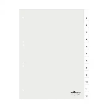 DURABLE A4 registro skirtukai 1-12 su tituliniu puslapiu, 80/80/80 mm perforacija 681019