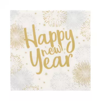 PAPSTAR Happy New Year servetėlės 330 x 330 mm, 3 sluoksnių, 1/4 lankstymo, 20 vnt. pakelis 89772