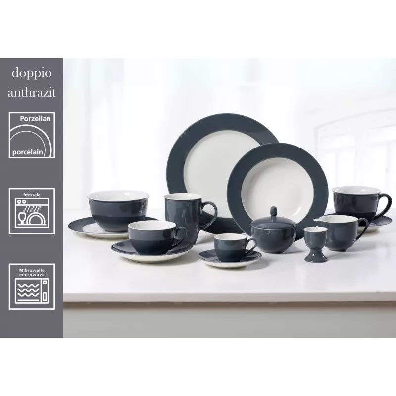 Ritzenhoff & Breker Doppio antracito sriubos lėkštė 220 mm porcelianas, 6 vnt. rinkinys 430219