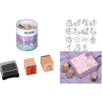 HEYDA Unicorn Motif Stamp Set, 15 permatomų spaudų rinkinys apvalioje skardinėje 204888439