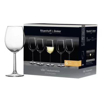 Ritzenhoff & Breker VIO baltų vynų taurės, 320 ml, tinkamos plauti indaplovėje, pilvotos formos, aukštis 200 mm, rinkinys iš 6 vnt. (812169)