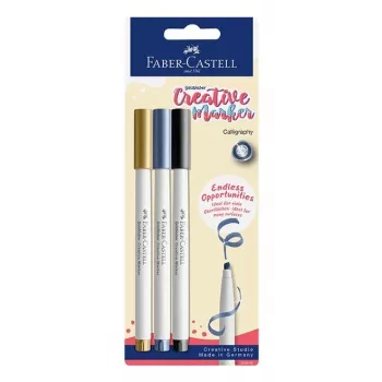 Faber-Castell Goldfaber Creative Marker rinkinys, 3 vnt., vandeniniai, šepetėlio antgalis, įvairių spalvų (juoda, pilka, balta), blister pak., 160905