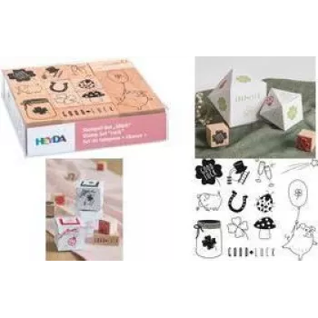 HEYDA Motif Stamp Set Luck, skaidraus dėžutė mediniai spaudai įvairių dydžių ir dizainų, 1 rinkinys (204888666)