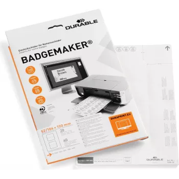 DURABLE BADGEMAKER įdėklo etiketės 52 x 100 mm, baltos, 100 vienetų 145802