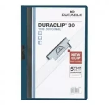 DURABLE DURACLIP 30 A4 dokumentų segtuvas su spaustuku, juodas (25 vnt. pakuotė) 220028