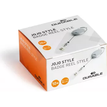 DURABLE Jojo STYLE ištraukiamas kortelių laikiklis su spaustuku, 80 cm nailono virvelė, juodas, 10 vnt. 832410