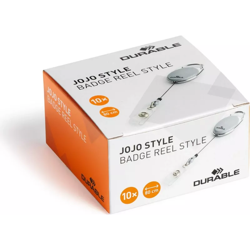 DURABLE Jojo STYLE ištraukiamas kortelių laikiklis su spaustuku, 80 cm nailono virvelė, juodas, 10 vnt. 832410