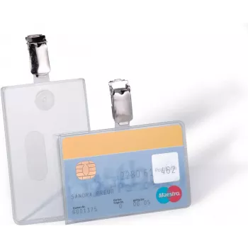 DURABLE ID kortelės laikiklis su segtuku 1 kortelei, permatomas, 25 vnt. (811319)