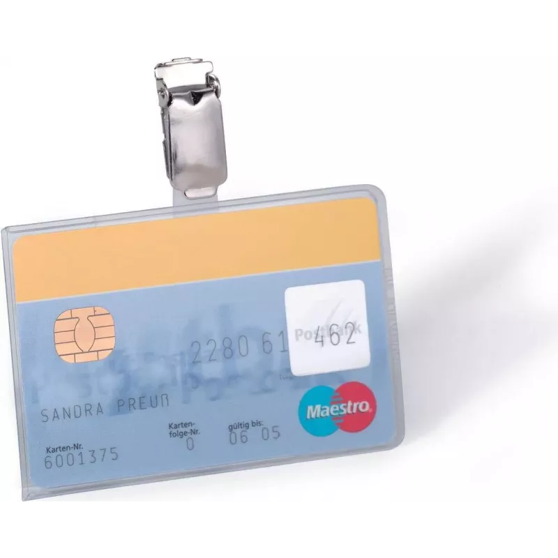 DURABLE ID kortelės laikiklis su segtuku 1 kortelei, permatomas, 25 vnt. (811319)