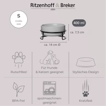 Ritzenhoff & Breker TARO gyvūnų dubenėlių rinkinys, 400 ml, pilkas akmens masės keramikos dubuo katėms ir mažiems šunims, vandeniui ir maistui, 1 vnt. (450514)