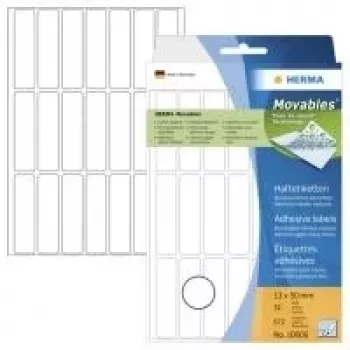 HERMA Movables 10606 lipnūs popierinės etiketės, matinės baltos, 13 x 50 mm, 672 etiketės (32 lapai x 21), nuimamos