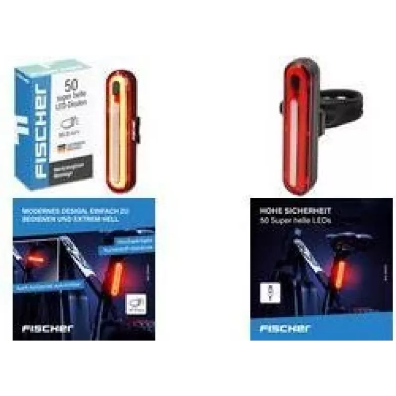 FISCHER FAHRRAD LED galinis dviračio žibintas, įkraunamas, juodas/raudonas 50089:FISCHER