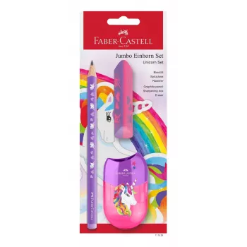 Faber-Castell Unicorn Jumbo rašymo rinkinys, violetinis, 3 dalys, 3 mm švinas, ergonomiška trikampė rankena 111528
