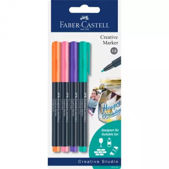 Faber-Castell Creative Marker rinkinys, 4 vnt., vandeniniais rašalais, bekvapiai, nesitepantys, įvairių spalvų 160704