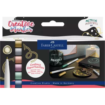 Faber-Castell Creative Marker Goldfaber Metallic Moments rinkinys, 6 vnt., vandeninės rašalo, bekvapiai, nesitepantys, įvairių metalinių spalvų 161107