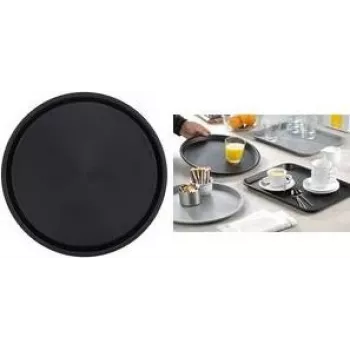 Esmeyer OHIO apvalus padėklas, juodas plastikinis, gumuotas neslystantis paviršius, 35 cm 307-016