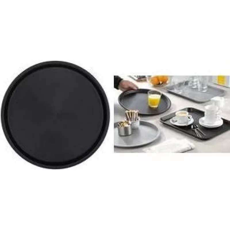 Esmeyer OHIO apvalus padėklas, juodas plastikinis, gumuotas neslystantis paviršius, 35 cm 307-016