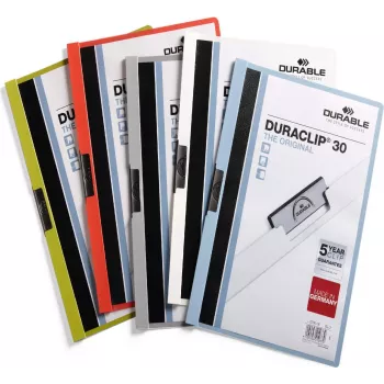 DURABLE DURACLIP 30 A4 dokumentų segtuvas su spaustuku, mėlynas (25 vnt. pakuotė) 220057