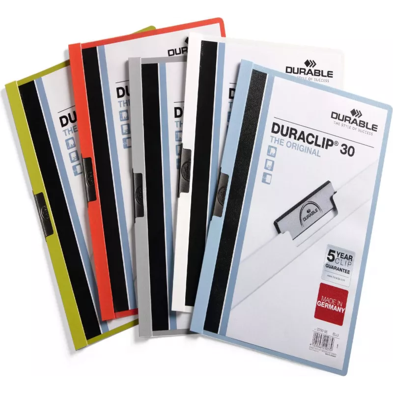 DURABLE DURACLIP 30 A4 dokumentų segtuvas su spaustuku, mėlynas (25 vnt. pakuotė) 220057