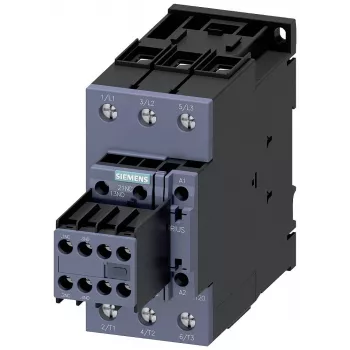 SIEMENS kontaktorius AC-3 22kW/400V 2NO+2NC 230V AC 50A S2 varžtiniai gnybtai (3RT20361AP04)