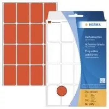 HERMA 2452 nuolatinio klijavimo etiketės raudonos 25 x 40 mm, 512 vnt. (32 lapai x 16)