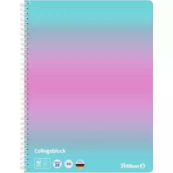 Pelikan College Block Color Edition A4 mėtų/rožinis bloknotas su linijomis ir 2 paraštėmis, 80 lapų, 70 g/m² be medienos, 4 skylučių perforuotas, 1 vnt. 400197019