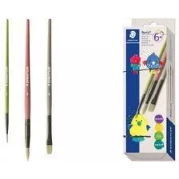 STAEDTLER Noris sintetinių teptukų rinkinys, 3 vnt., įvairių spalvų, perdirbto plastiko rankenos, metalinės įvorės (989R-S BK3)