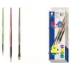 STAEDTLER Noris sintetinių teptukų rinkinys, 3 vnt., įvairių spalvų, perdirbto plastiko rankenos, metalinės įvorės (989R-S BK3)