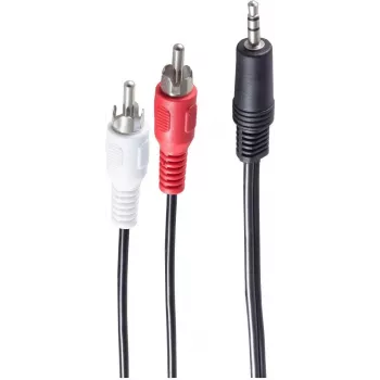 SHIVERPEAKS BASIC-S garso kabelis, 2x RCA male į 3,5 mm jack male, 5,0 m, stereo, juodas, Polybag BS30832-5