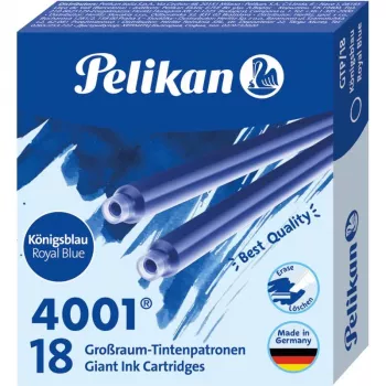 Pelikan 4001 GTP/18 karališkai mėlynos spalvos didelės talpos rašalo kasetės, 18 vnt. 300735